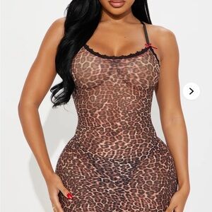 Leopard Print Sheer Chemise and panty intimate Sz L nwt